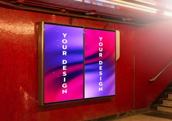 室内户外地铁海报视频广告展示灯箱VI智能贴图样机PSD设计素材【011】